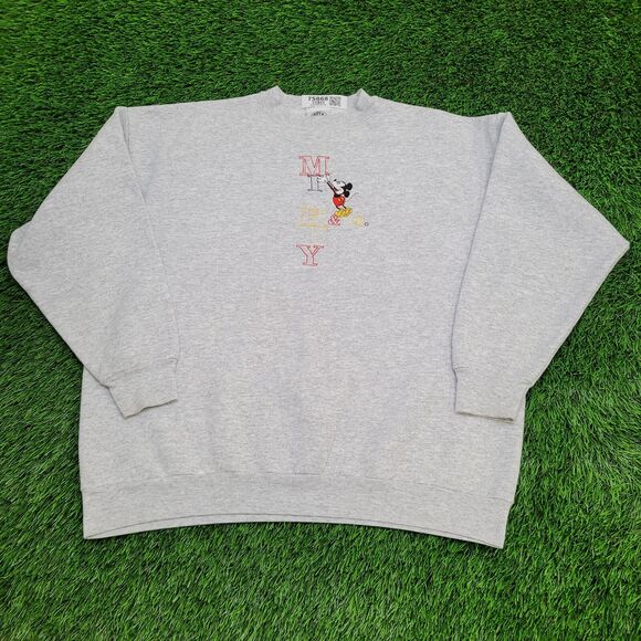 Vintage 90s Mickey Mouse Sweatshirt XL 24x25 Gray - Picture 1 of 16